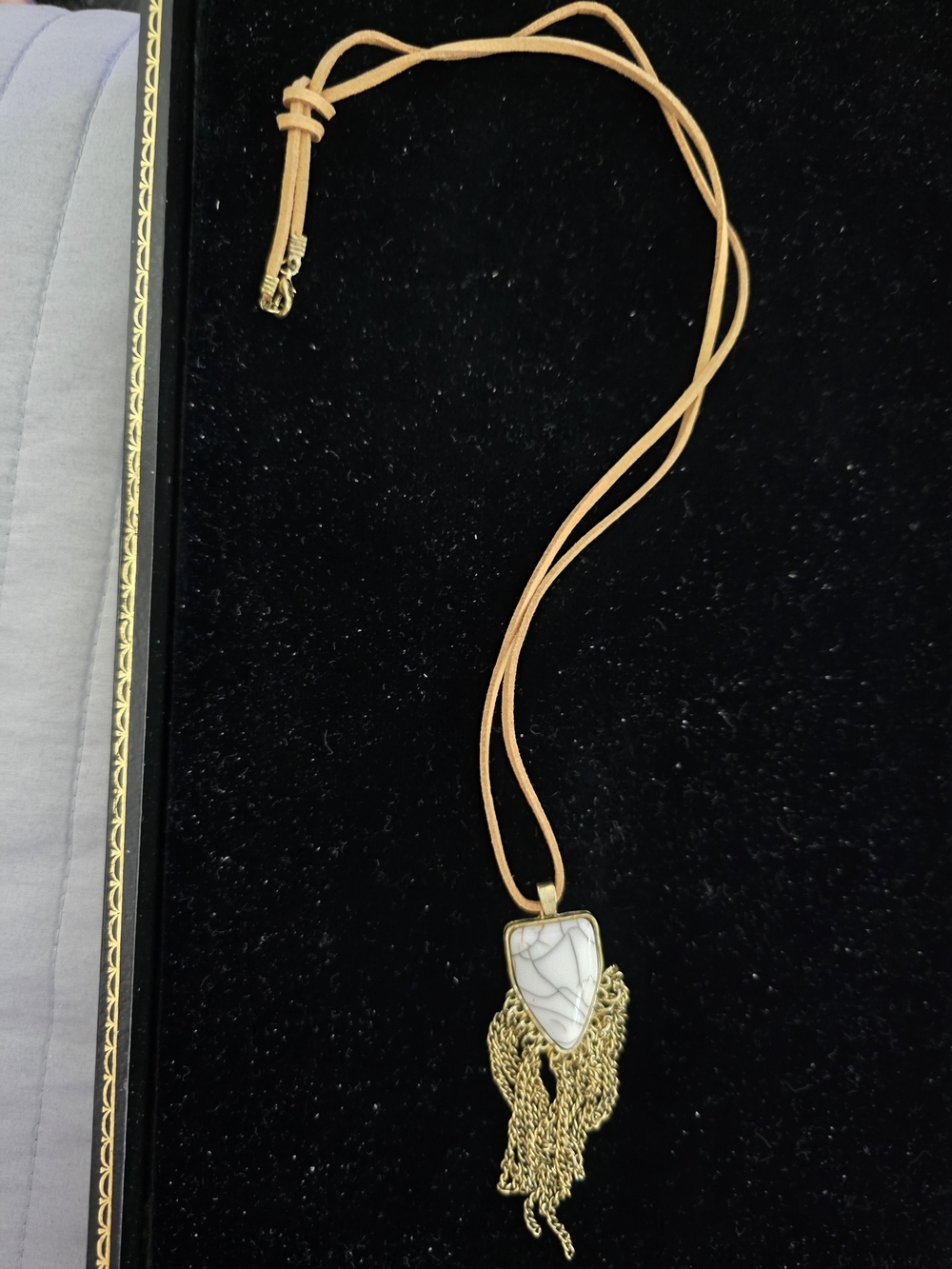 Gold-Tone White Stone Fringe Pendant Necklace, Women Jewelry